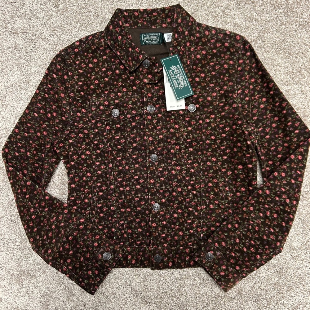 NWT Polo Country Ralph Lauren Floral Corduroy Trucker Jacket Girls Size XL (16)